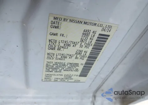 2014 Nissan Nv Cargo Nv2500 Hd S V8/Sv V8 из США, поврежденный, VIN 1N6AF0LX7EN102270